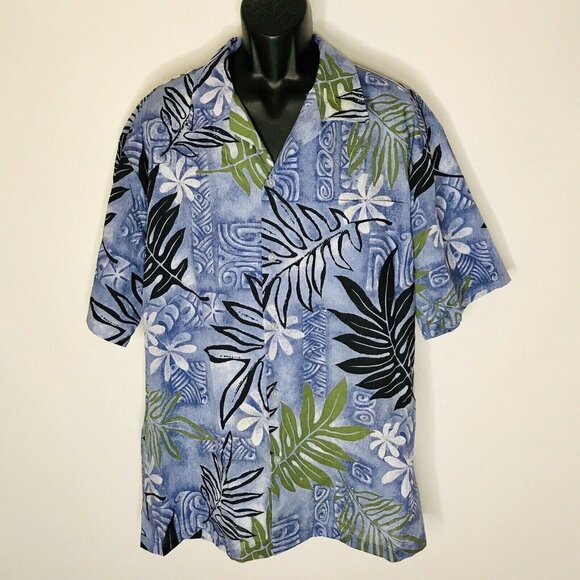 Howie Other - Vintage Howie Hawaiian Shirt Mens 2XL Aloha Floral Vacation Short Sleeve Blue